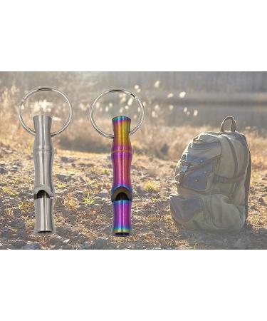 Real Sic Steel Emergency Whistle Keychain - Loud Portable Safety Whistle for Survival & Pet Training - Bamboo Rainbow & Silver - Buy Online on GoSupps.com