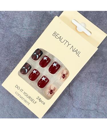 24pcs Halloween Press On Nails - Short Square Fake Nails with Red Spider Designs - Full Cover Acrylic Stick On Nails for Women & Men - Perfect for Parties & Cosplay Manicure - Buy Online on GoSupps.com