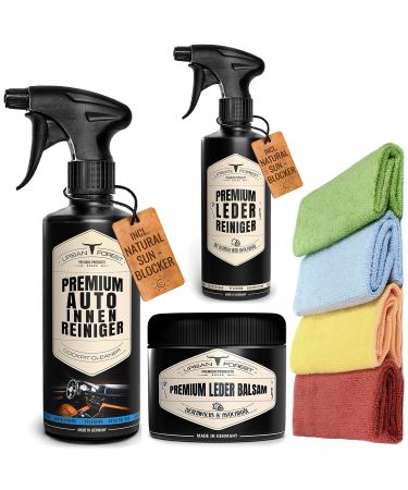 Urban Forest Profi Auto interior care set |Cockpit cleaner/car inside cleaner + leather cleaner + leather balm + 4 microfiber cloth |Car layers for the entire interior leather purely.+ Interior cleaner + leather balm + cloth