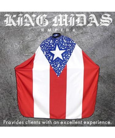 King Midas Empire Puerto Rico Flag Barber Cape - Waterproof Boricua Hair Cutting Cape with Snap Button Neck Band - Buy Online on GoSupps.com