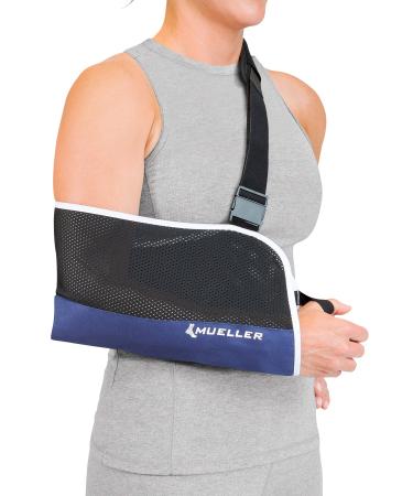 Mueller Sports Medicine Adjustable Arm Sling, For Men and Women, Black/Blue, One Size Fits Most Blue W/Black Mesh