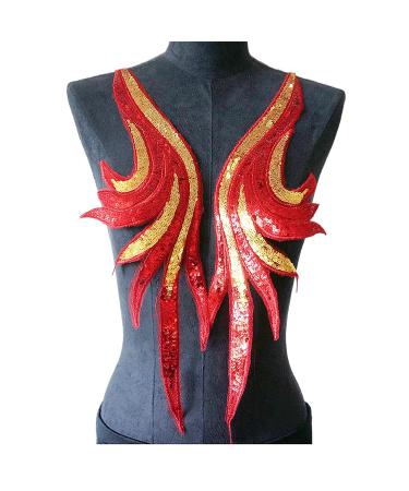 IXUEYU 2 Pcs Royal Blue Gold Sequin Lace Fabric Embroidered Gown Appliques Noble Sexy Collar Sew Patches for DIY Wedding Dress Dcor (red)