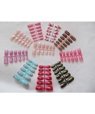 5 or 10 Fishbones of medium length Full Coverage patterns: jewels gems flowers swirls butterfly false nails manicure & glue by Fat-Catz-copy-catz (10x random designs false nails fishbones) - Buy Online on GoSupps.com