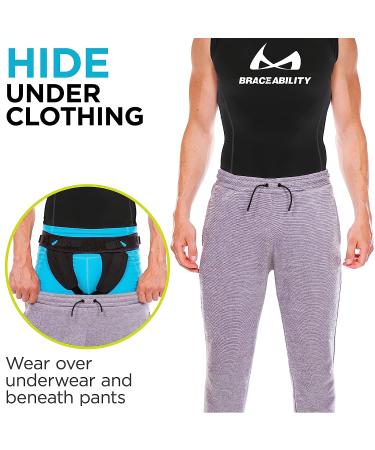 BraceAbility Men's Inguinal Hernia Belt - Groin Truss Support with Removable Compression Pads for Single/Double Hernias - Size Large - Buy Online on GoSupps.com