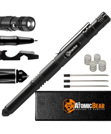 Tactical Pen  Self Defense Pen & Multi-tool Pen - Flashlight Survival Pen for Men & Women - Tactical Gear & Gift - Military EDC Pen + Glass Breaker + Bottle Opener  3 Ink Refills + 12 Batteries