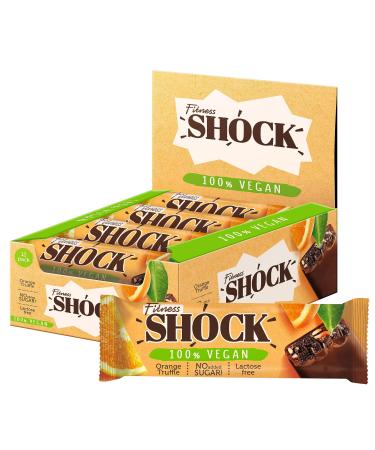 Fitnesshock 12 vegan protein bar fructose with 9% oat protein nuts and orange without adding sugar low carb natural chocolate sweeper replacement lactose-free palm oil-free 12x45g orange 12 pieces