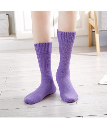 Kayhoma Extra Soft Cotton Diabetic Socks for Women 9-12 - Loose Fitting Crew Socks - Black, White, Blue, Purple - Buy Online on GoSupps.com
