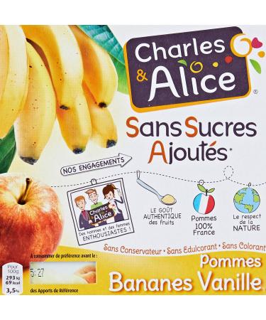 Charles & Alice Fruity Desserts/Apples/Bananas/Vanilla/No Added Sugars 4 Pots of 100 g