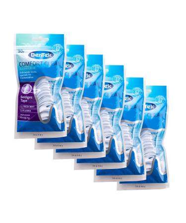 6x DenTek Comfort Clean dental floss sticks with mint flavour