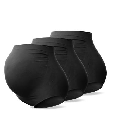 SUNNYBUY Women's Maternity High Waist Underwear Pregnancy Seamless Soft Hipster Panties Over Bump L Black 3-pk