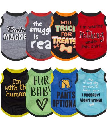 8 Pieces Dog Shirts Pet Printed Clothes with Funny Letters Summer Pet T Shirts Cool Puppy Shirts Breathable Dog Outfit Soft Dog Sweatshirt for Pet Dogs Cats (Classic Pattern,Medium) Classic Pattern Medium