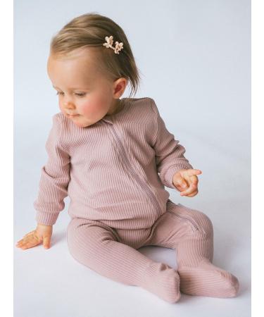 DreamBuy Ribbed Cotton Zip Up Baby Sleepsuits | 12-18 Months | Footed/Footless | Unisex Newborn Clothes | Velvet Mocha - Buy Online on GoSupps.com