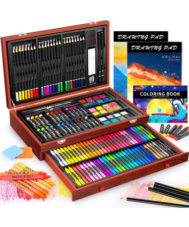 Art Supplies Caliart 153-Pack Deluxe Wooden Art Set Crafts Drawing Painting Coloring Supplies Kit with 2 A4 Sketch Pads 1 Coloring Book Creative Gift Box for Adults Artist Beginners Kids Girls Boys 153-Pack Cherry