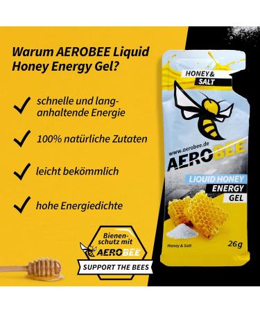 Aerobee Energy Liquid Gel - Honey & Salt (10x26g) | 100% Natural Endurance Sports Gel for Instant Energy | Delicious Power Gel for Athletes - Buy Online on GoSupps.com