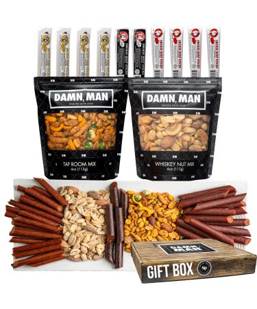 Nuts and Beef Jerky Gift Basket for Men, 12 Items  10 Beef Sticks and 2 Unique Nut Flavors  Small Batch Gourmet Nuts Gift Basket with Jerky is Great Gift for Dad, Men