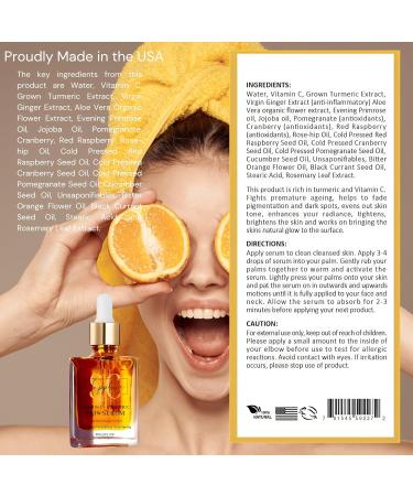 Vitamin C & Turmeric Face Oil Serum - Vegan-Friendly Skin Brightening & Youthful Glow - 20% L-Ascorbic Acid & Amino Acids - Buy Online on GoSupps.com