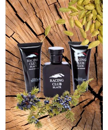 Racing Club Black Pour Homme 3-Piece Set Eau de Toilette Shower Gel After Shave Cream. 5.1 FL. OZ. Woody Aromatic fragrance for men. - Buy Online on GoSupps.com