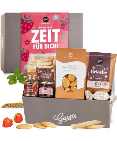 Gepp's delicatessen gift box pampering package for women | Gift basket filled with delicious delicacies such as strawberry champagne jam calm & sweet tea | Gourmet birthday gift