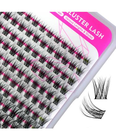 Cluster Eyelash Extensions 144pcs CAELYMINE DIY Lash Extension for Beginners  D Curl Cluster Lashes Soft Lash Extension Clusters 3D Cosplay Eyelash Cluster Extensions Reusable(CDD01)