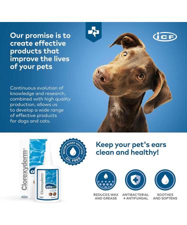ICF Clorexyderm OTO Pi Ear Cleaner for Dogs & Cats: Prevents Dirt & Wax Build-up - Ear Drops Solution to Soothe Itchy Ears - 150 ml - Buy Online on GoSupps.com