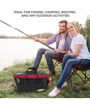 Fishernomics Collapsible Fishing Bucket Livewell | Large Live Fish & Bait Container with USB Rechargeable Oxygen Pump - Black/Red - Buy Online on GoSupps.com