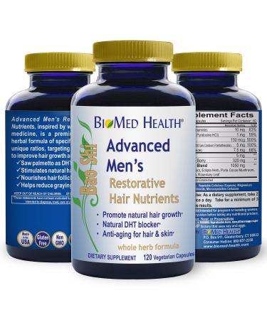 BioMed Health Hair Growth Vitamins for Men 120ct - Saw Palmetto DHT Blocker with Biotin  Advanced Restorative Hair Nutrients  Promotes Hair Regrowth and Anti-Gray Hair
