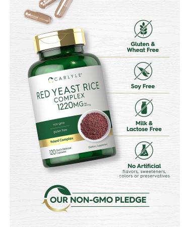 Carlyle Red Yeast Rice with Policosanol 1220mg | 120 Capsules | Non-GMO & Gluten Free - Buy Online on GoSupps.com