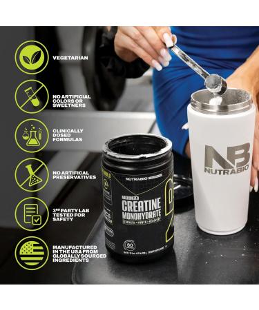 NutraBio Pure Micronized Creatine Monohydrate Powder Supplement, Unflavored, (300 g) - Supports Bulk Muscle Energy, Recovery, and Strength - HPLC Tested Creatine Powder Supplement for Men and Women Unflavored 300g - Buy Online on GoSupps.com