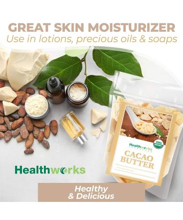 Healthworks Organic Cacao Butter 16oz - Unrefined, Non-Deodorized from Peru | Keto, Vegan, Non-GMO | Antioxidant Superfood - Buy Online on GoSupps.com