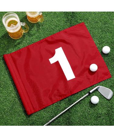 9-Piece Large Numbered Golf Flags Set - 20'' x 14'' Oversize Putting Green Flags - White Numbers 1-9 - 420D Nylon - Yard, Indoor, Outdoor, Backyard, Garden - Buy Online on GoSupps.com