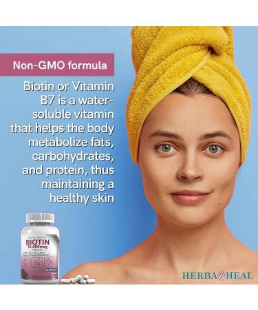 Herba Heal Biotin 10,000MCG Capsules - High Potency Hair Growth Vitamin B7 Supplement for Skin, Nails & Hair - Vegan Friendly for Women & Men - Buy Online on GoSupps.com