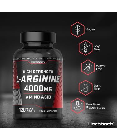 L-Arginine 4000mg Supplement | 120 Vegan Tablets | Amino Acid for Keto Diet | Horbaach - Buy Online on GoSupps.com