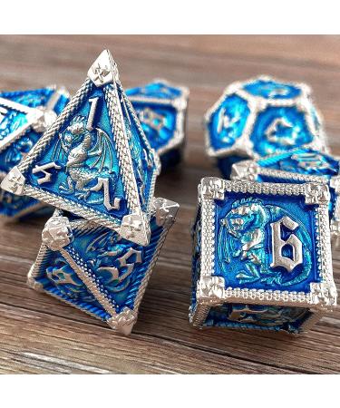 AUSTOR 7-Die Metal DND Dice Set - Sky Blue/Silver Edge - RPG Polyhedral Dice for D&D, Pathfinder, MTG - Includes D20, D12, D10, D%, D8, D6, D4 - Buy Online on GoSupps.com