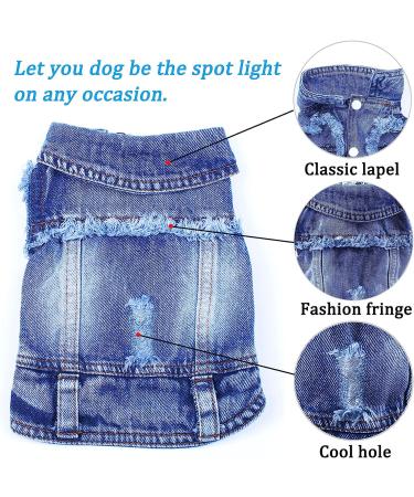 Brocarp Dog Jean Jacket Blue Denim Vest Coat for Small Dogs - Cute & Machine Washable Apparel - Buy Online on GoSupps.com