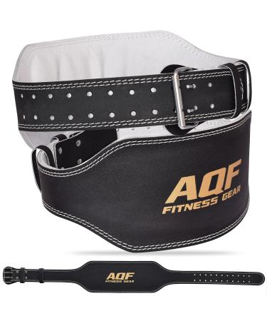 AQF weight lifting belt - 4 "6" wide leather lumbar support padded lifting Belt Gym Belt with steel rolling buckle sports belt for Bodubuilding & Fitness Large 32 "-36" Black/Gold 6 inches