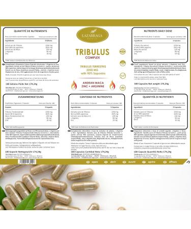 LAZARRAGA - Tribulus Terrestris 2250mg + Maca Peru + Arginine + Zinc | 180 Capsules Strength & Energy Vitamins for Men - 180 Vegan Capsules - Buy Online on GoSupps.com