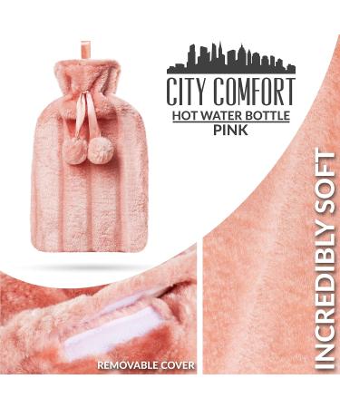 Hot Water Bottle with Faux Fur Cover - Large 2L Capacity Pink Prosecco | Premium Cozy Comfort - International Shipping Available - Buy Online on GoSupps.com