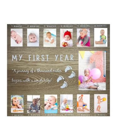 Baby's First Year Picture Frame, 12 Month Milestone Photo Frame, Wall Collage for Newborn Baby, Keepsake Idea for First Birthday, New Mom Dad, Baby Shower, Christening, Christmas, Grandparents