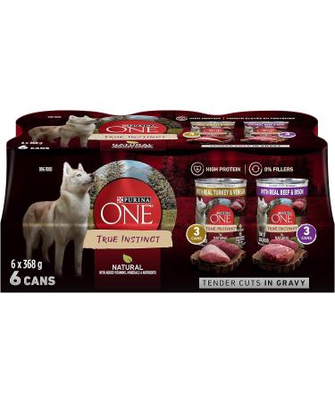 Purina ONE Tender Cuts Wet Dog Food in Gravy Lamb & Brown Rice Entree - 368 g Can (12 Pack) & Tender Cuts True Instinct Wet Dog Food in Gravy Variety Pack 2 Flavours - 368 g Can (6 Pack) - Buy Online on GoSupps.com