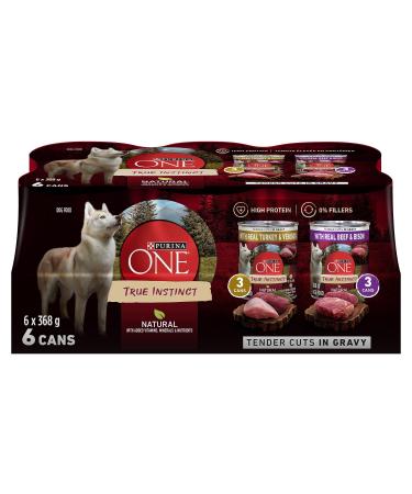 Purina ONE Tender Cuts True Instinct Wet Dog Food in Gravy Variety Pack 2 Flavours - 368 g Can (6 Pack) Pet Food