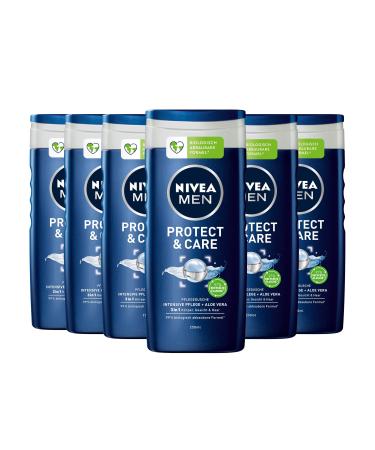 Beiersdorf Nivea Men Protect & Care Shower Gel (6 x 250 ml) Moisturizing Shower Gel with Aloe Vera Gentle Shower for Nourished Men's Skin