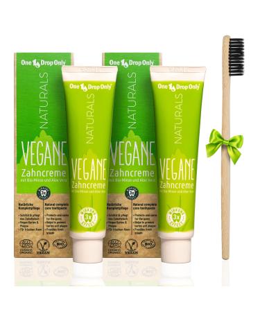 One drop only natural-double pack vegan toothpaste without titanium dioxide (75ml each) with organic mint organic-aloe vera & stevia organic extract + free bamboo toothbrush/vegan toothpaste with fluoride - Buy Online on GoSupps.com