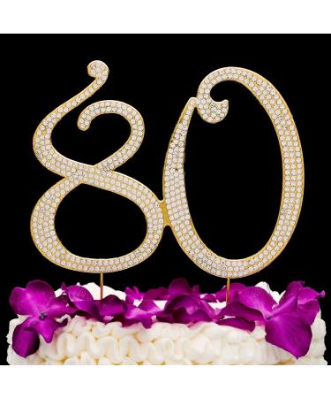 80 Cake Topper for 80th Birthday - Rhinestone Number Party Supplies & Decoration Ideas (Gold) - Buy Online on GoSupps.com