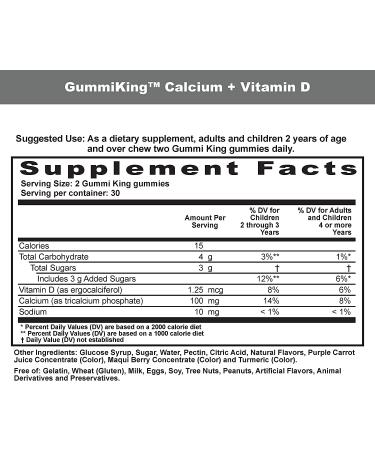 Buy GummiKing Calcium Plus Vitamin D Gummies for Kids - 60 Count - Buy Online on GoSupps.com