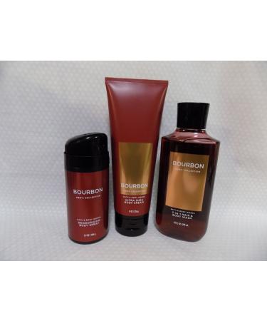 Bath and Body Works Bourbon - Three Piece Men's Collection 8 oz Body Cream 3.7 oz Deodorizing Body Spray 10 oz 2-IN-1 Hair and Body Wash