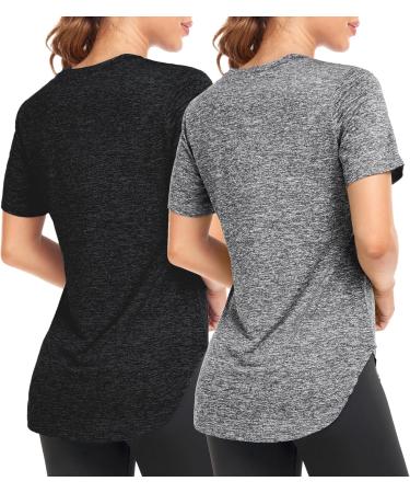 Deaviya Women's Sport T-Shirt - V-Neck Fitness Shirt for Gym Yoga & Workout - Black & Gray XL - Buy Online on GoSupps.com