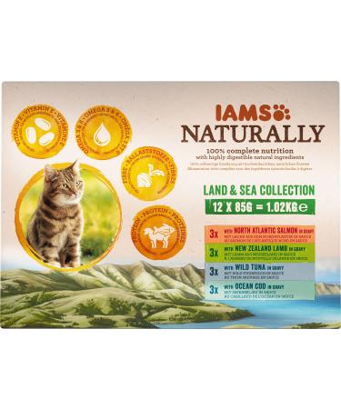 IAMS NATURALLY CATE CASTER WATE in sauce - high -quality wet food with meat and fish for adults Land & Sea Collection 2 12 x 85g Adult (1-6 years) Fleisch & Fisch 2 85 g (12 pack)
