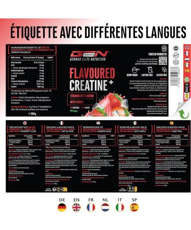 Flavoured Creatine poudre - 550 g - cr atine monohydrate + L-taurine - cr atine micronis e aromatis e - sans sucres & excellente solubilit - v gane (Strawberry) - Buy Online on GoSupps.com