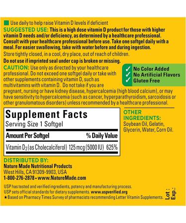 Nature Made Extra Strength Vitamin D3 5000 IU - 180 Softgels for Immune Support - Buy Online on GoSupps.com