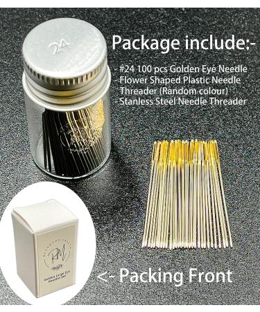 RYANMAMA Golden Large Eye Needles Set - 100pcs Cross Stitch Sewing Needles with Threader & Plastic Needle Threaders for DIY Embroidery, Size #24 - Buy Online on GoSupps.com